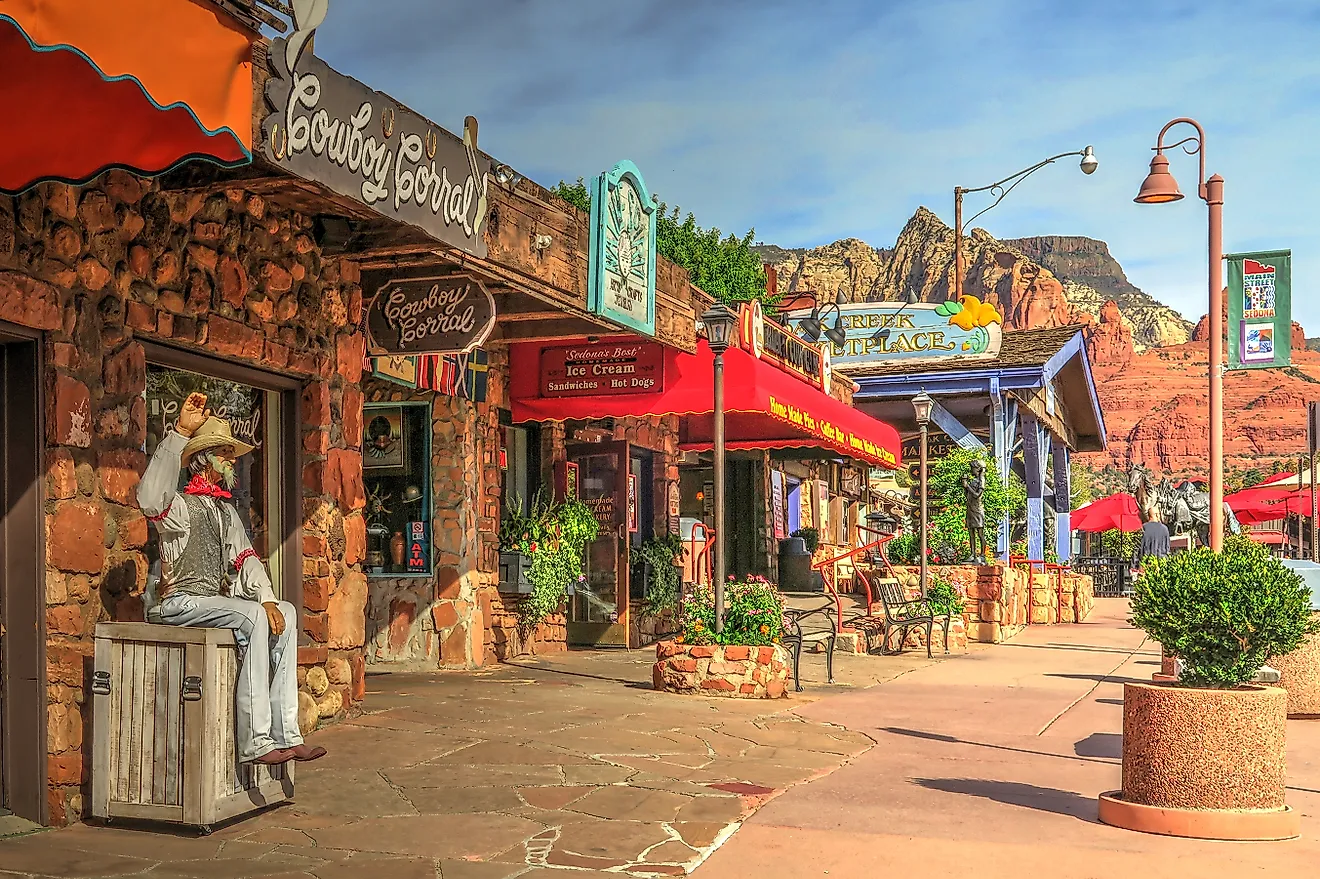 The vibrant tourist marketplace in Sedona, Arizona. Editorial credit: Lynne Neuman / Shutterstock.com.