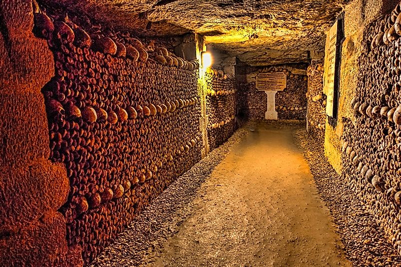Deep inside the Catacombs of Paris.