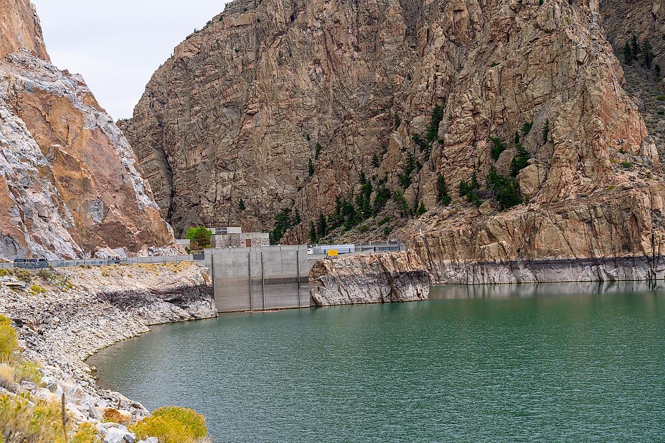 The Buffalo Bill Dam and Visitor Center during fall in Cody, Wyoming.