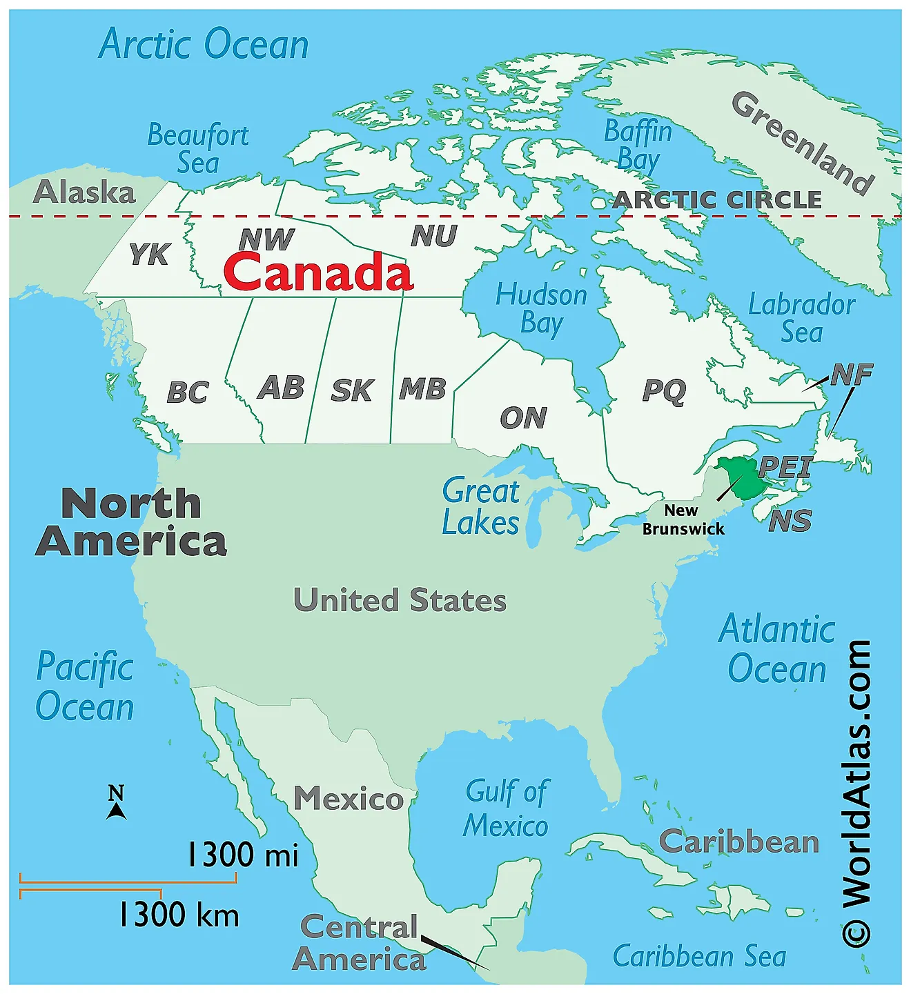 Map showing location of New Brunswick in the world.