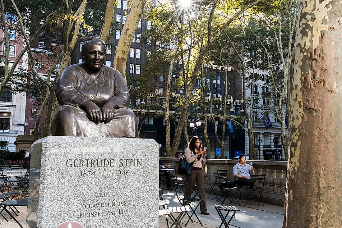 A statue of Gertrude Stein in Bryant Park, New York City. Editorial credit: Matias Honkamaa / Shutterstock.com.