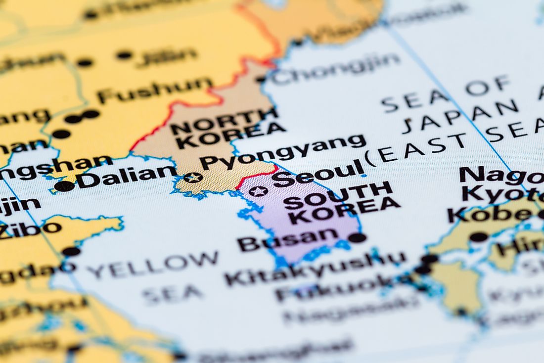 A map showing North Korea and South Korea's location on the Korean Peninsula. 