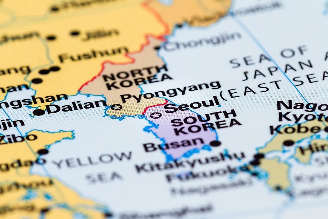 A map showing North Korea and South Korea's location on the Korean Peninsula. 