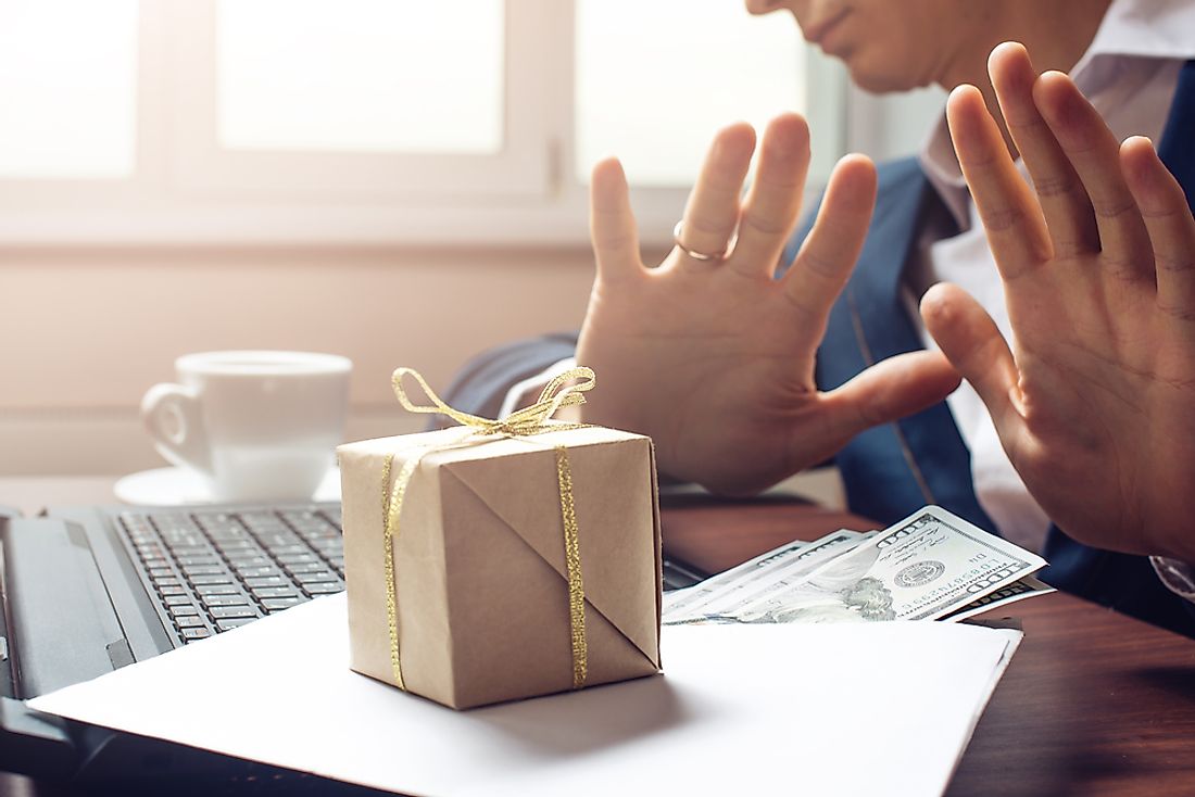 Part of avoiding corruption may sometimes involve refusing money or gifts.