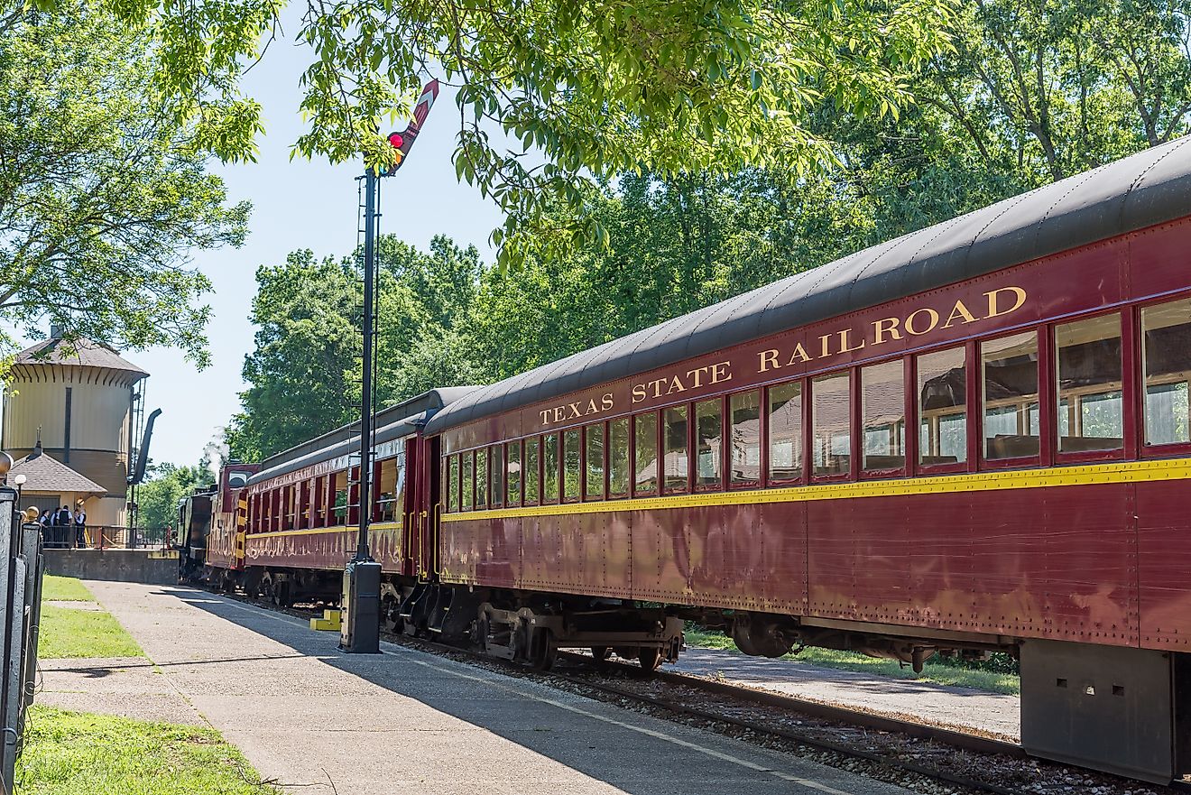 Palestine, TX/ USA April 26, 2019 Texas Railroad Train going from Palestine, TX to Rusk TX. Editorial Photo Credit: