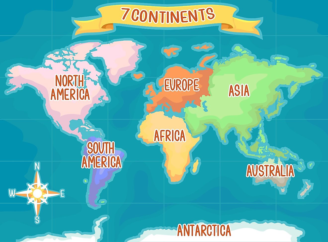 Geography seven continents illustration.