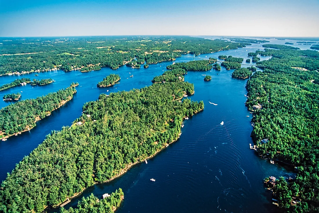 A panoramic view of the Thousand Islands. 