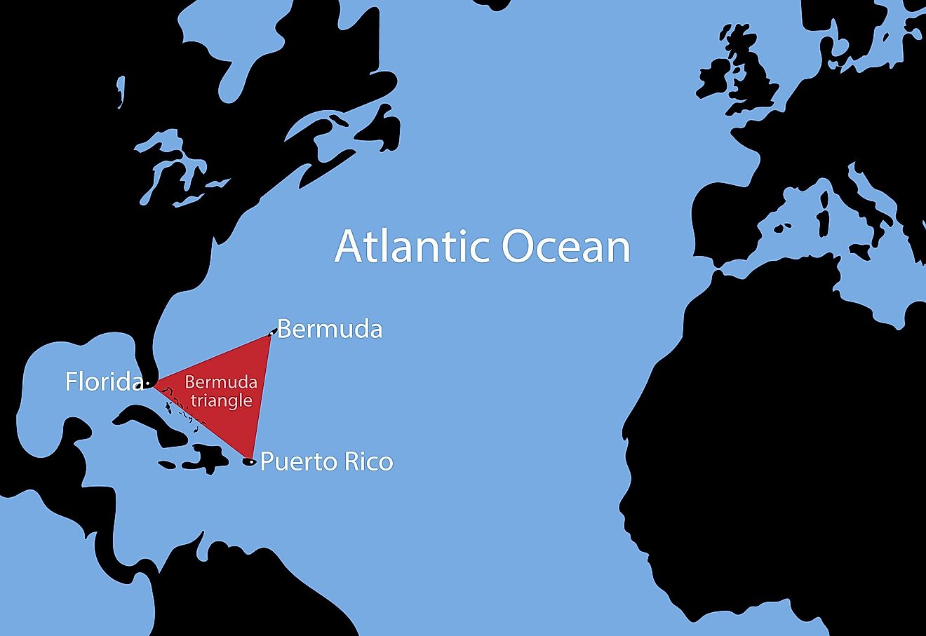 A map showing the position of the Bermuda Triangle. 
