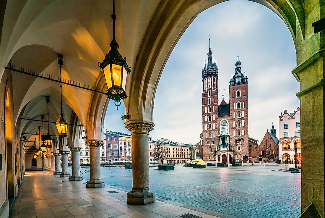 The Market Square in Krakow, Poland. 