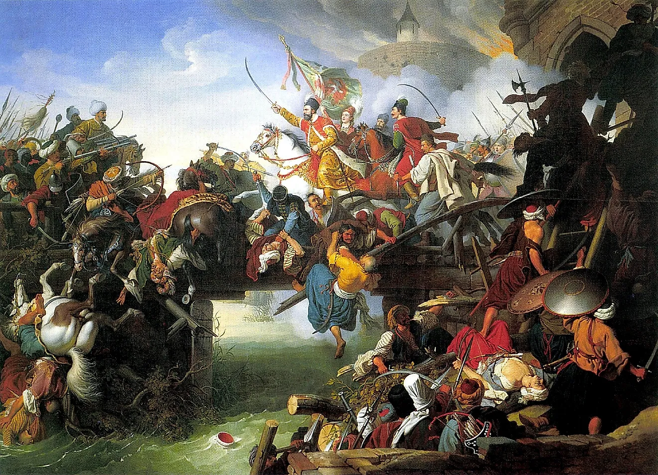 Siege of Szigetvár by Suleiman the Magnificent. Image credit: Johann Peter Krafft via Wikimedia Commons (Public domain).