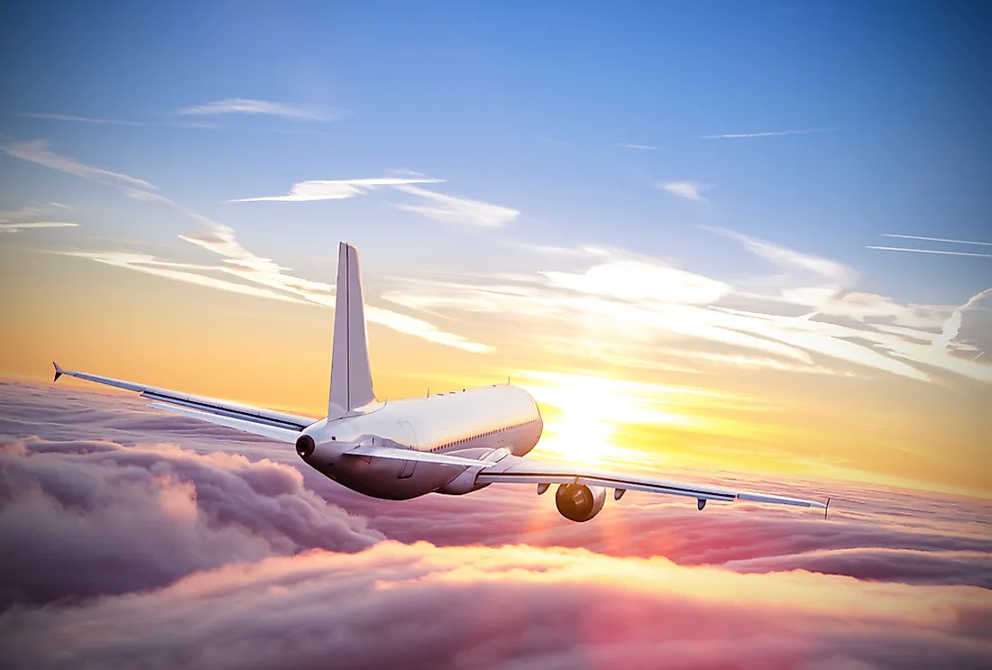 A plane flying above the clouds. 