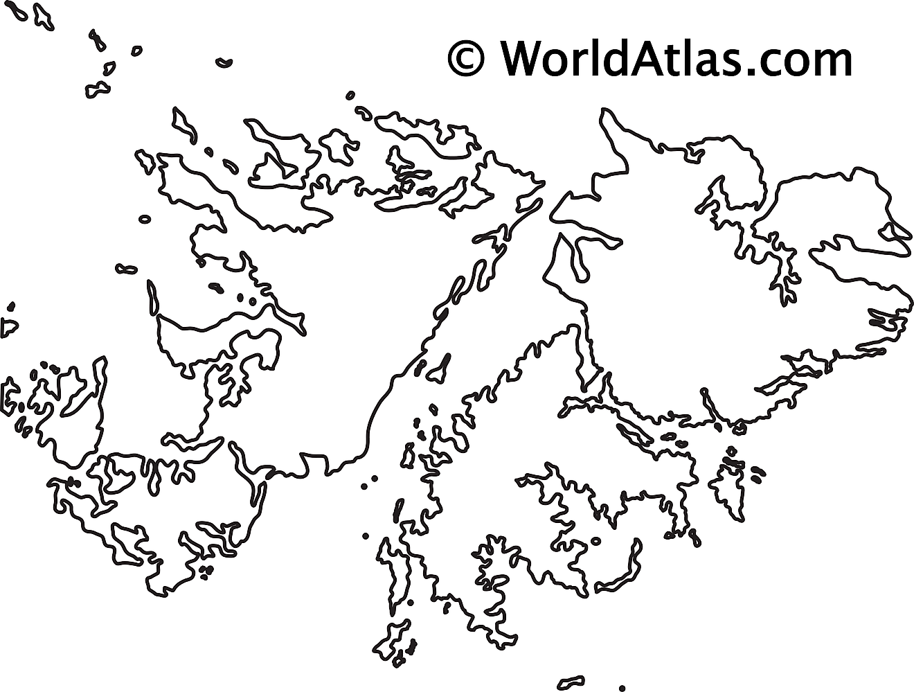 Mapa de contorno en blanco de las Islas Malvinas
