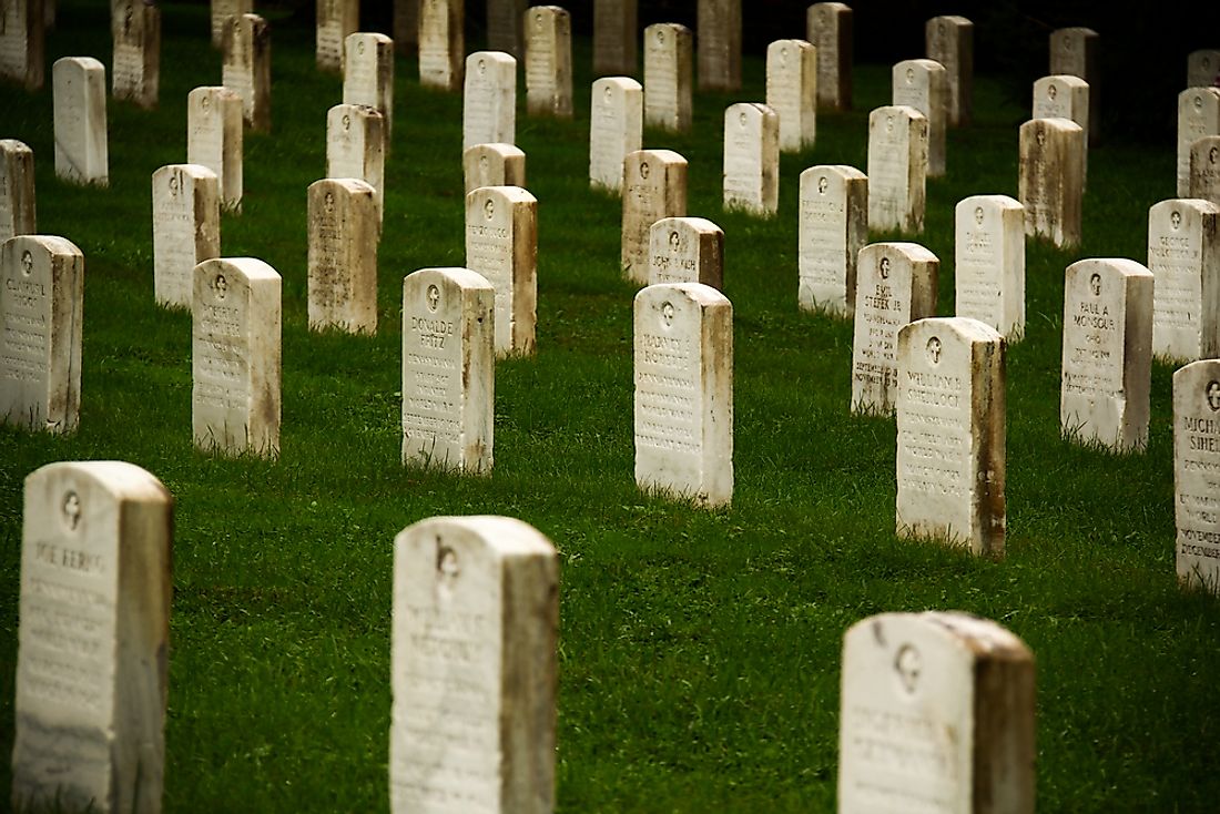 Headstones from the American Civil War at Gettysburg, Pennsylvania. 