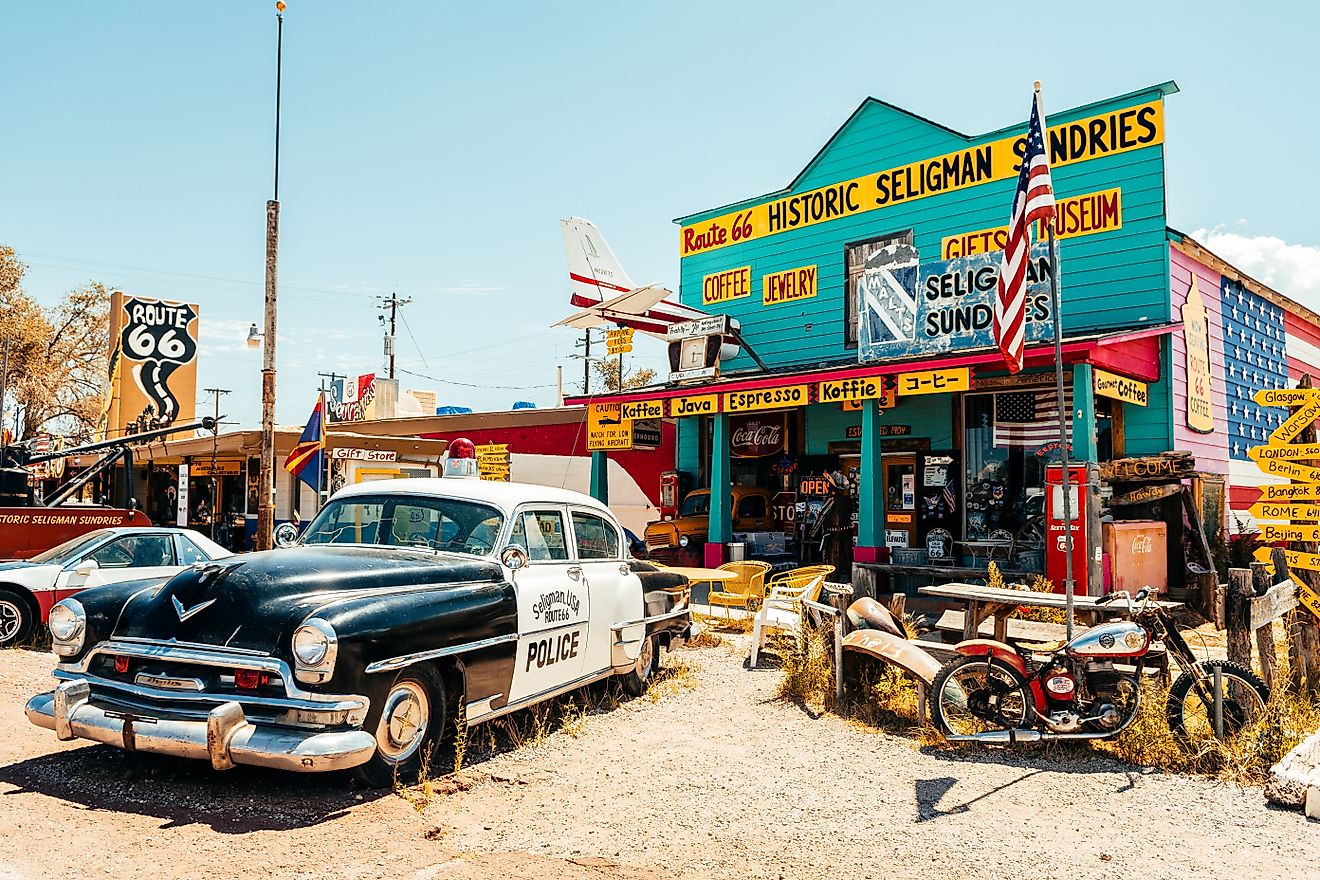Seligman, Arizona: Famous town along Route 66. Editorial credit: Jon Chica / Shutterstock.com
