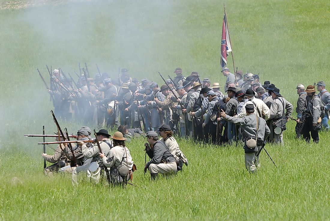Reenactments, such as the one including these "Confederates" depicted above, are still held on a regular basis on the site of the Battle of Chancellorsville.