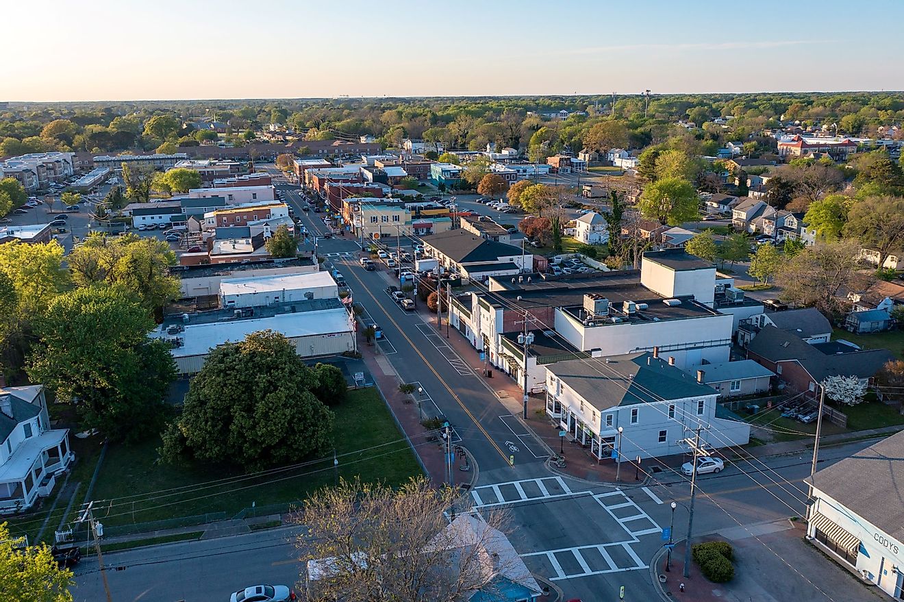 Aerial view of Phoebus National Historic District in Hampton, Virginia. Editorial credit: Kyle J Little / Shutterstock.com