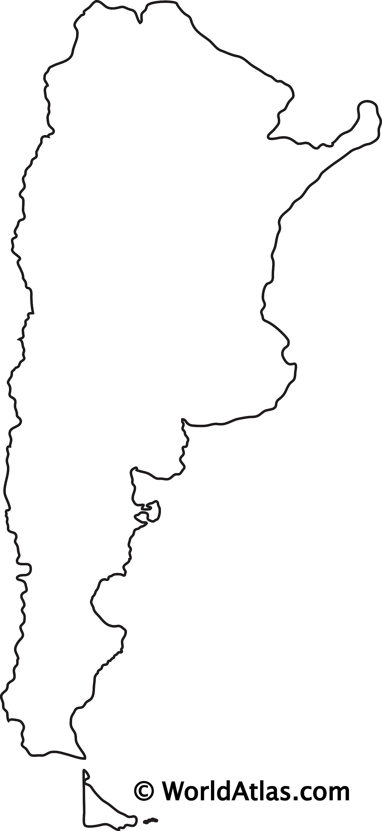 Mapa de contorno en blanco de Argentina