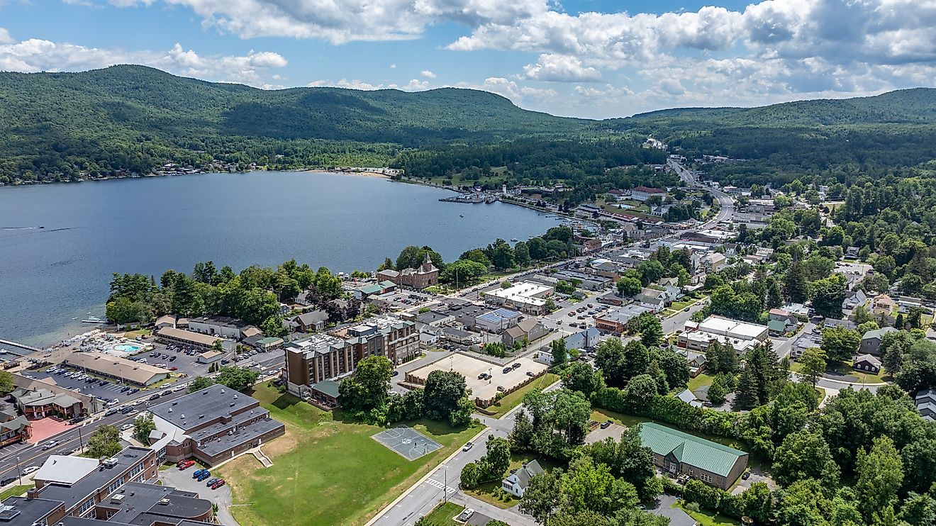 Aerial view of Lake George, New York.