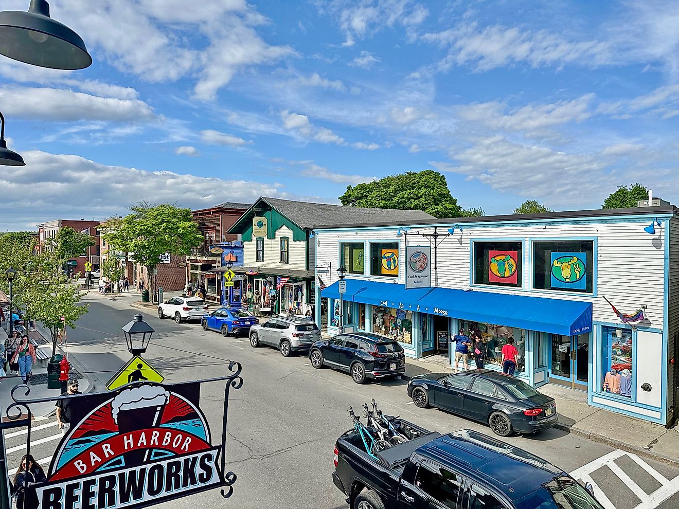 Bar Harbor, Maine: A sunny morning in historic Main street of the town on Mount Desert Island at shore of Frenchman Bay near Acadia National Park, via Douglas Rissing / iStock.com