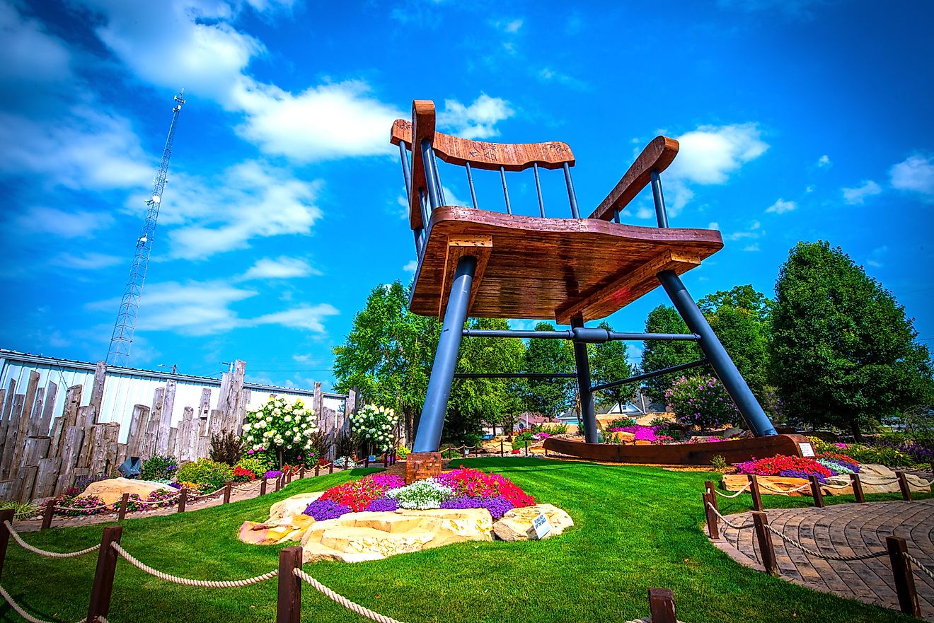 A giant wooden rocking chair in Casey, Illinois. Editorial credit: RozenskiP / Shutterstock.com