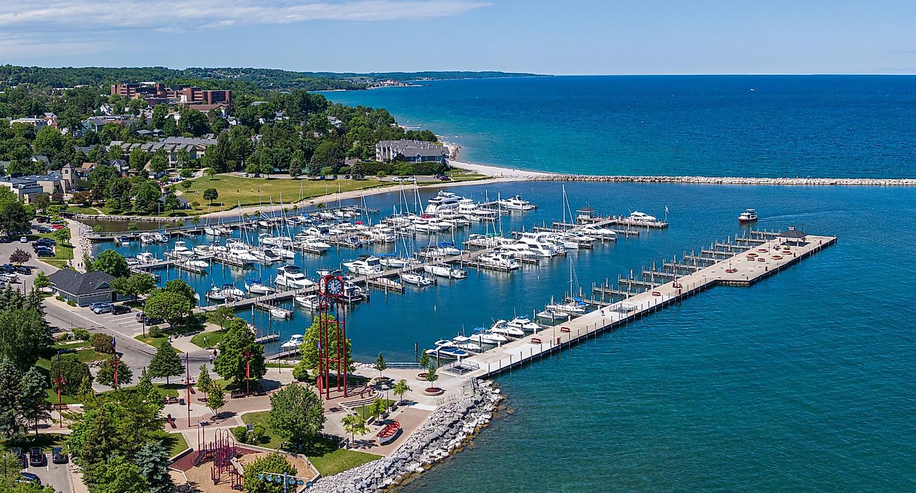 Aerial view of the Waterfront Park in Petoskey, Michigan.