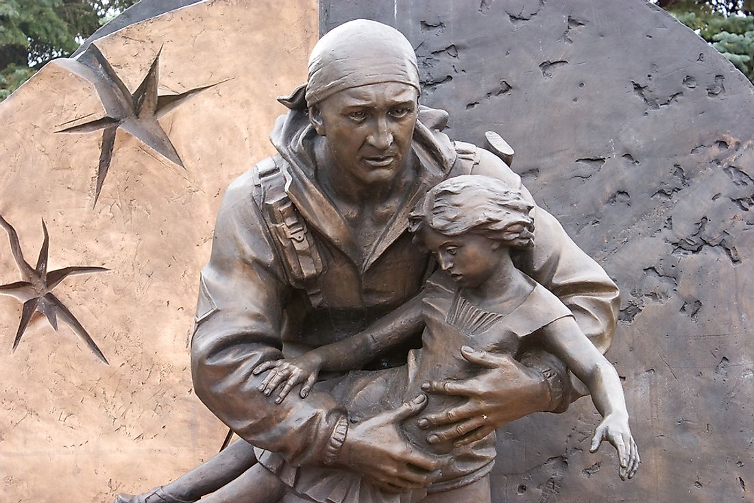 A monument to those who helped children held hostage in the horrifying school massacre in Beslan, Russia. 