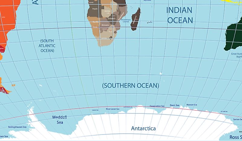 Antarctica's position on the world map. 