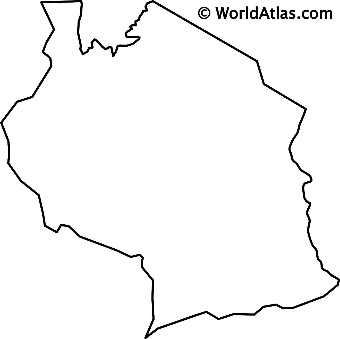 Mapa de contorno en blanco de Tanzania