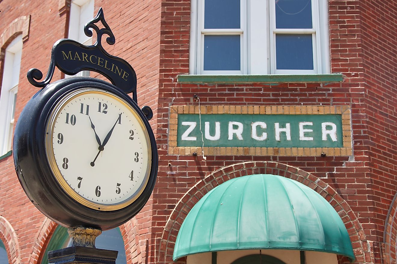 A famous streetcorner in Marceline, Missouri, the town that once inspired the Disney Corporation. 