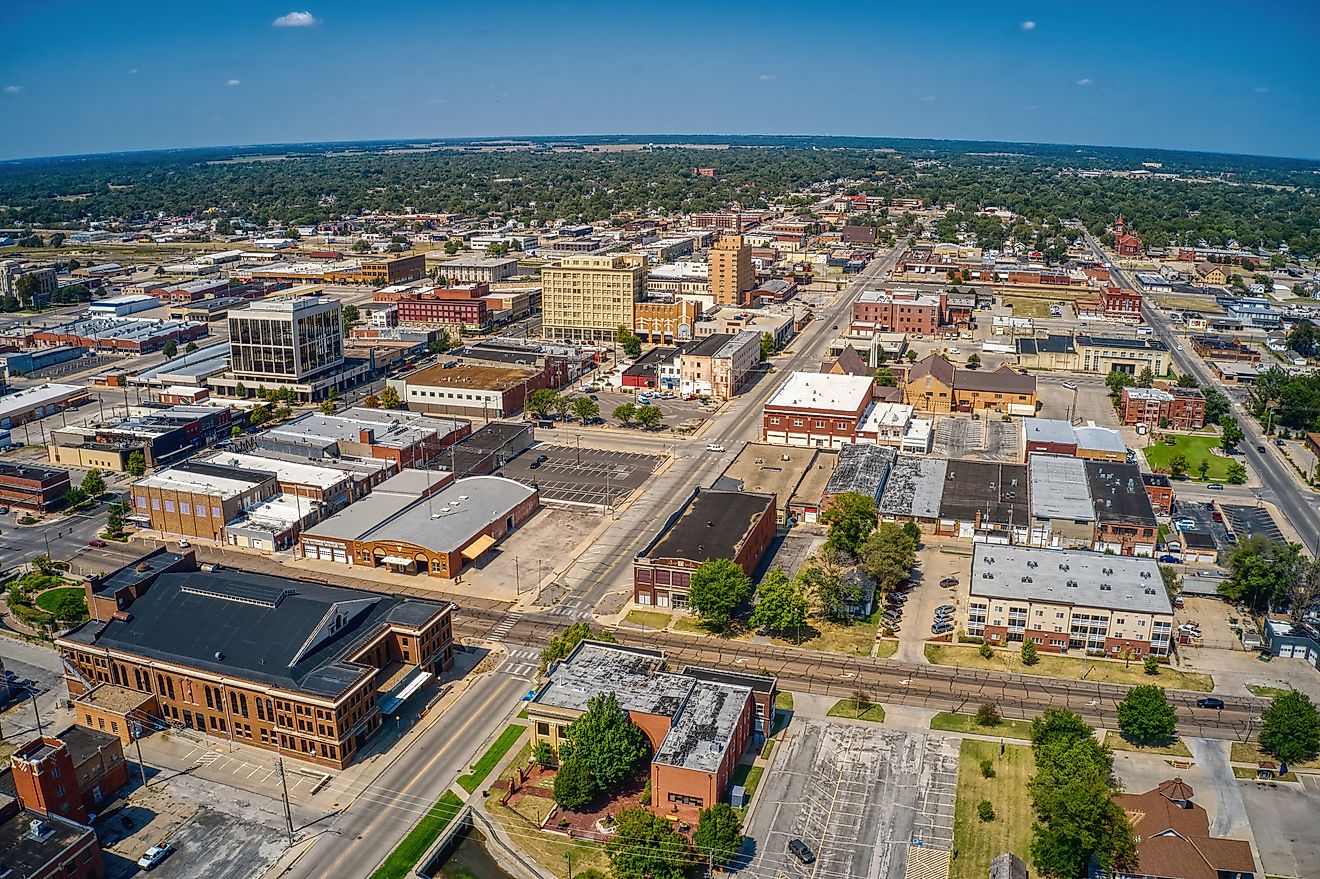 Aerial view of Hutchinson and surrounding forests in Kansas.