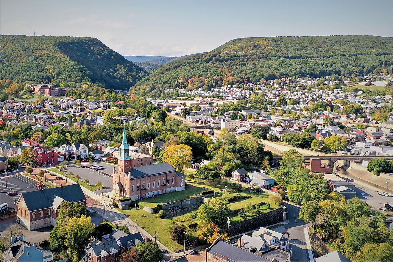 Aerial view of Cumberland, Maryland.