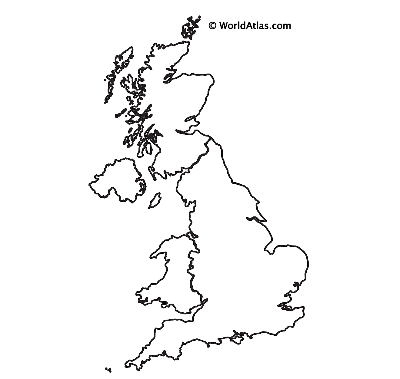 Mapa de contorno en blanco del Reino Unido