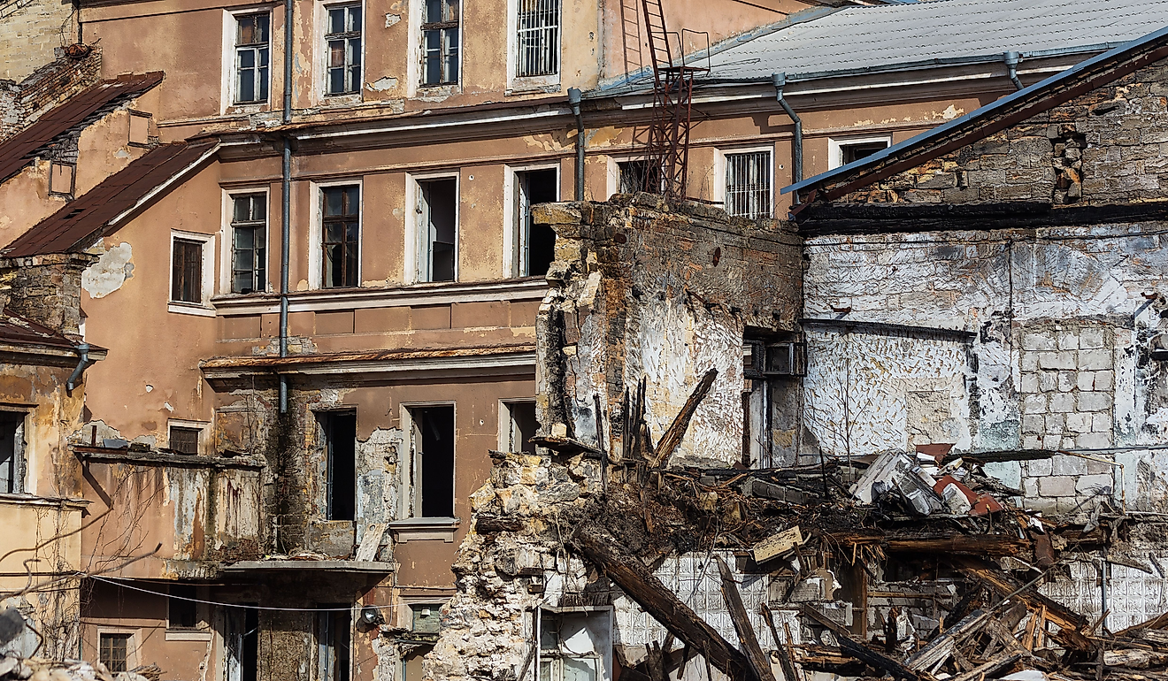 A collapsed house from an earthquake. 