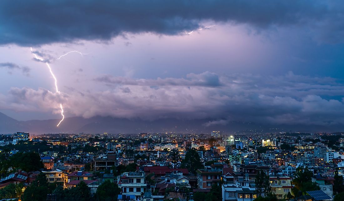 Lightning storm over Kathmandu, Nepal.