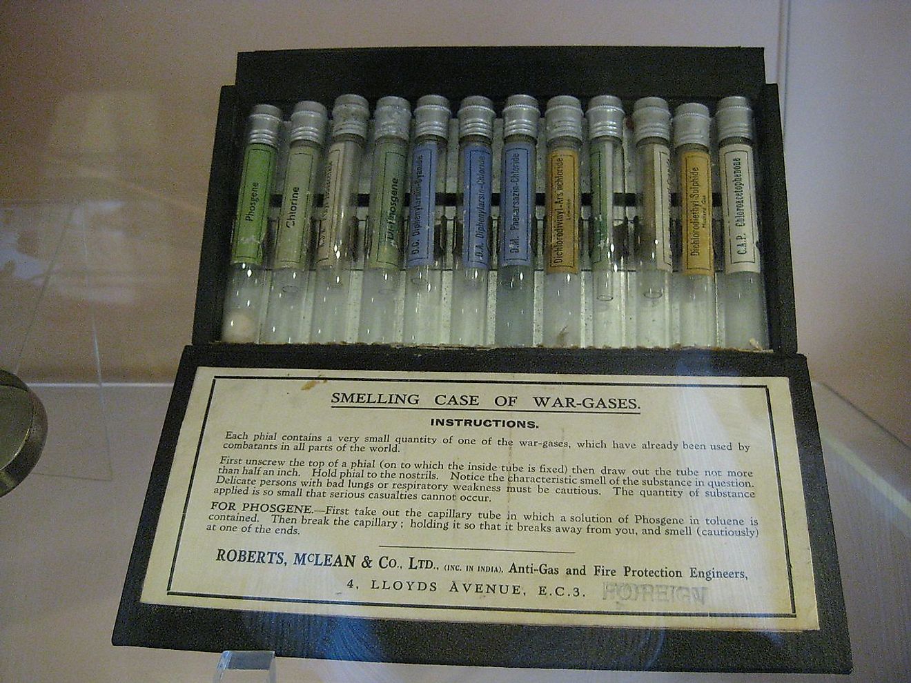 A Smelling Case to allow officers to identify the gas by smell and thus act appropriately for protection and treatment. Image credit: Chemical Engineer/Wikimedia.org