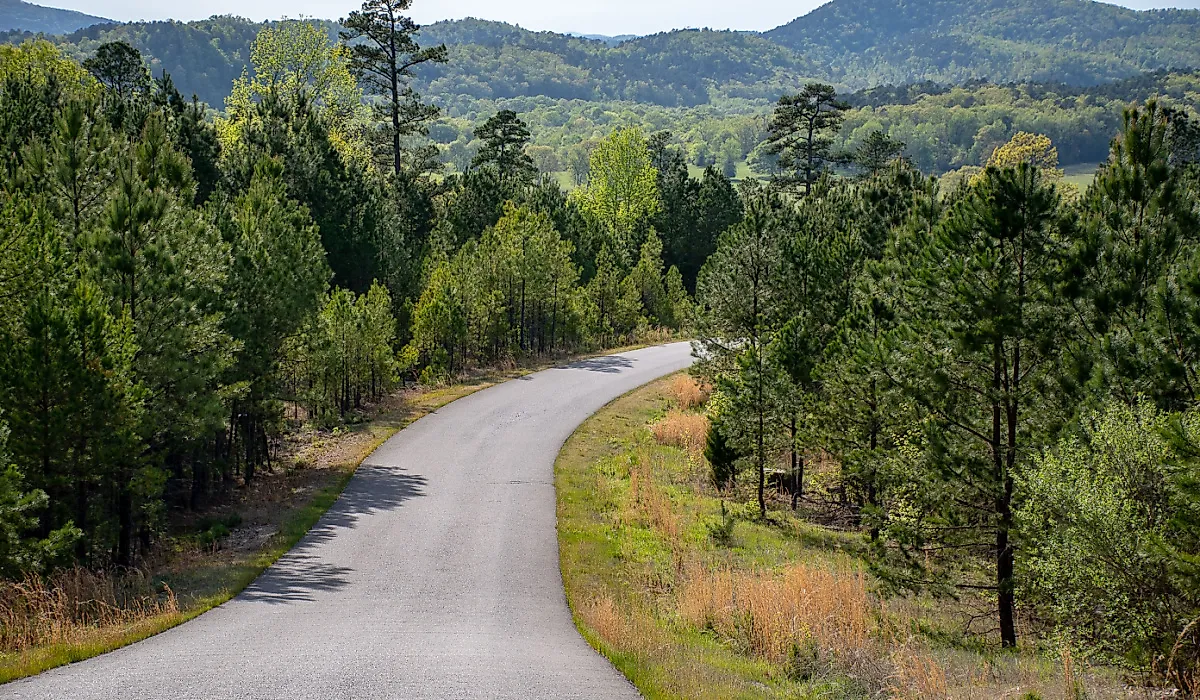 View of the Ozark mountains from a road in Arkansas.