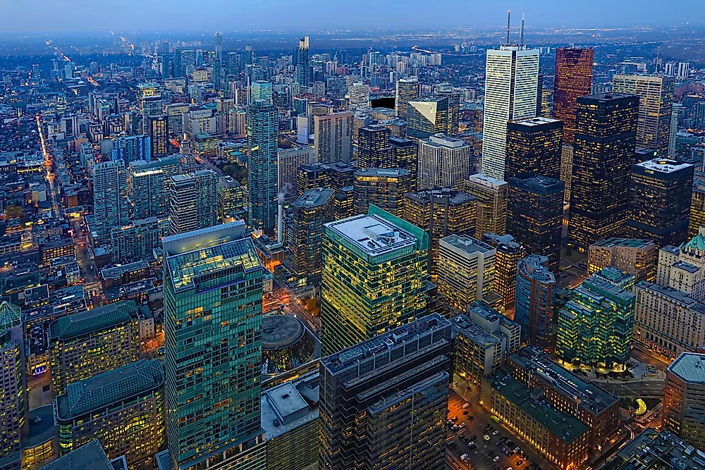 Toronto, Ontario, Canada, in North America. North America is the world's most urbanized country.