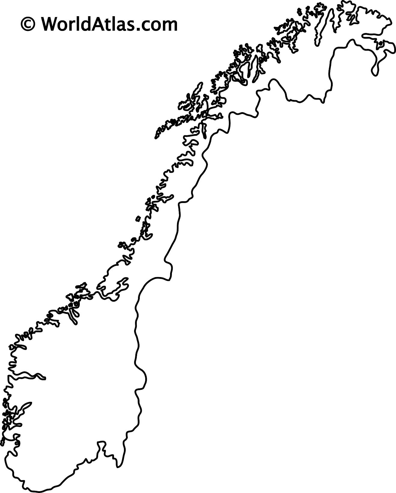 Mapa de contorno en blanco de Noruega