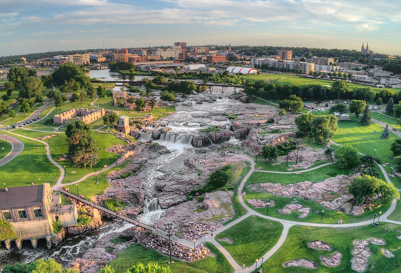 Summer Aerial View of Sioux Falls, the largest city in the State of South Dakota.