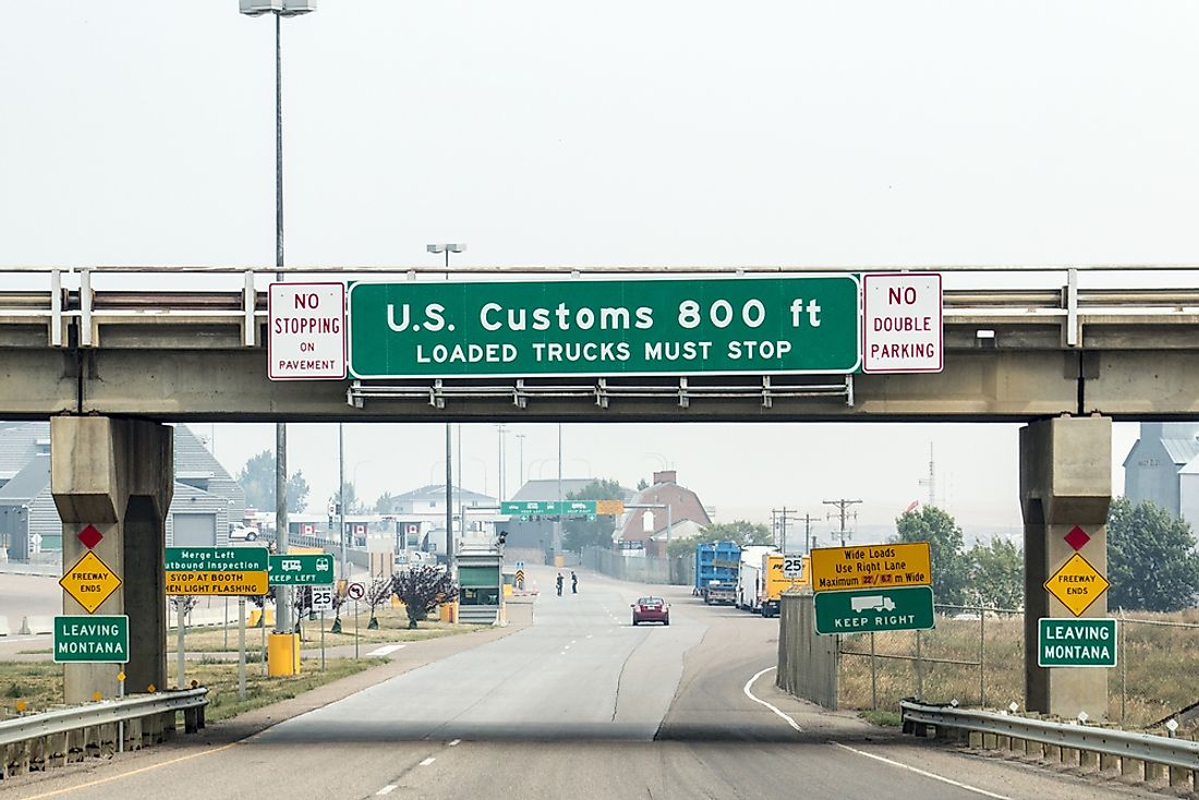 The border between the United States and Canada is the world's longest continuous border.  Editorial credit: Brian Kenney / Shutterstock.com.