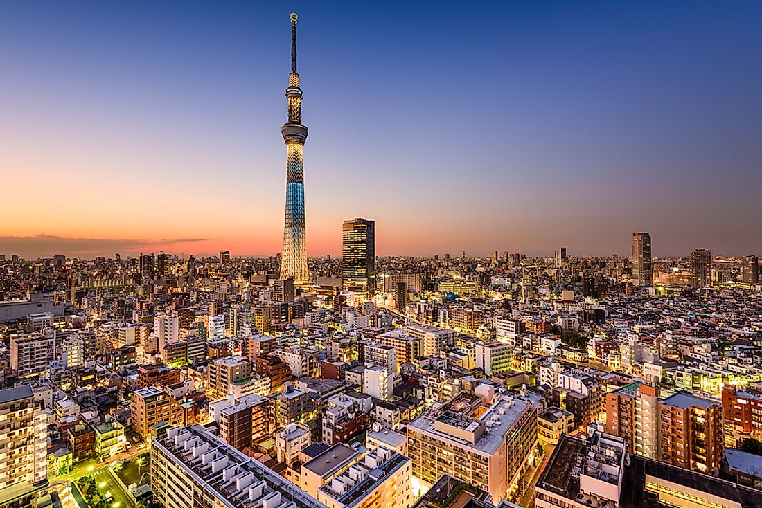 The 2,080-foot-high Tokyo Sky Tree rises above the metropolis's horizon.