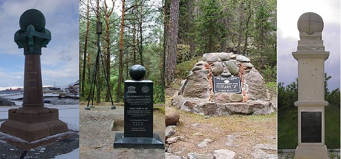 Markers along various points of the Struve Geodetic Arc.