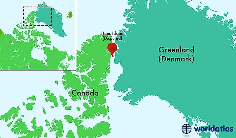 A map showing the location of Hans Island. 