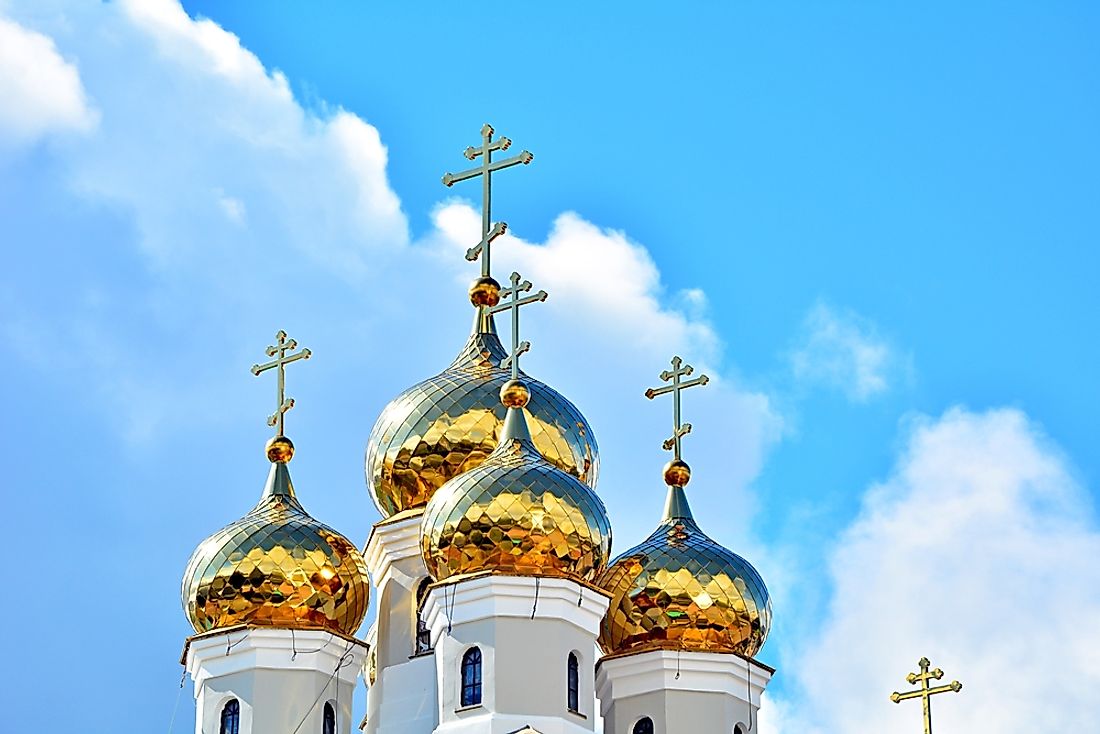 Domes of an Eastern Orthodox Church in Russia. 