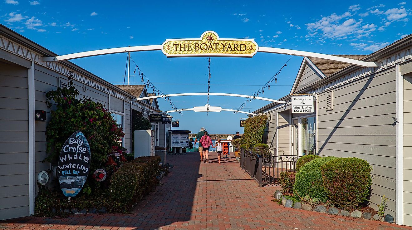 Morro Bay, California The Boat Yard marketplace in the waterfront of the town, via M. Vinuesa / Shutterstock.com