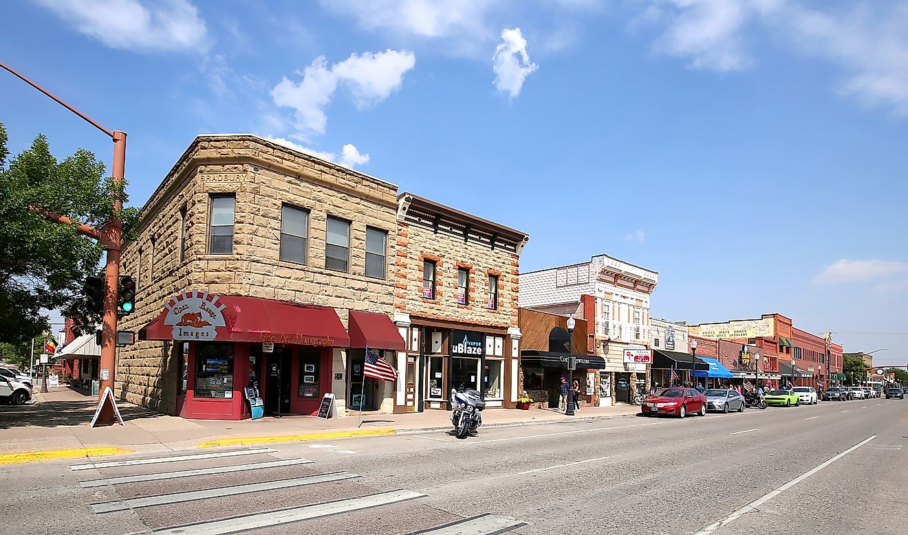 Downtown street in Cody, founded in 1896 by Colonel William F. “Buffalo Bill” Cody, designed with wide streets so his wagons could turn around as seen on August 26, 2018.