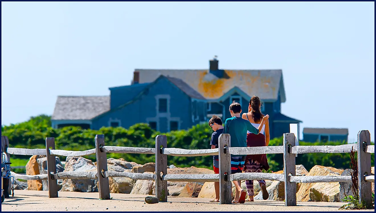 An aerial view of South Shore Beach in Little Compton, Rhode Island.
