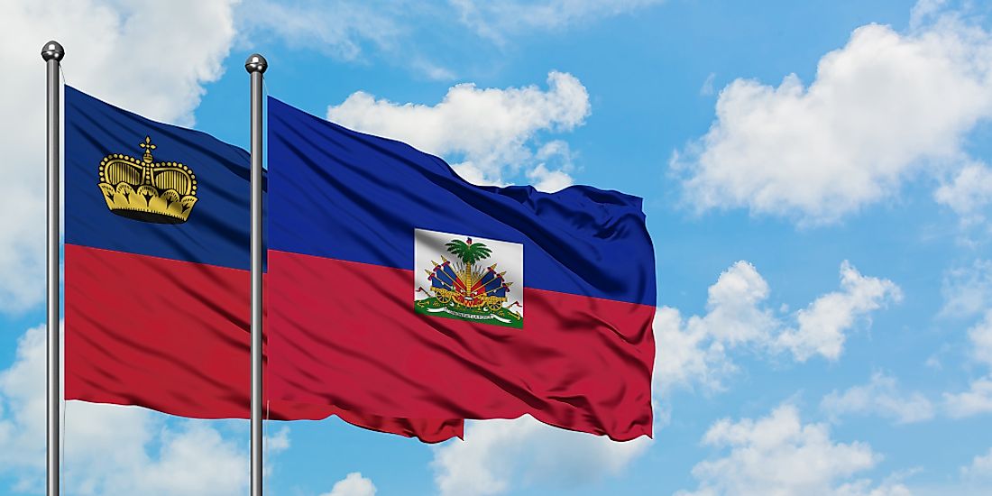 The current flags of Haiti and Liechtenstein.