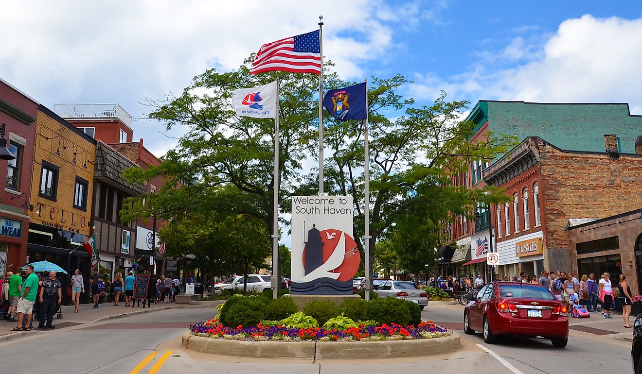 Visitors stroll in downtown South Haven, Michigan. Image credit Susan Montgomery via Shutterstock