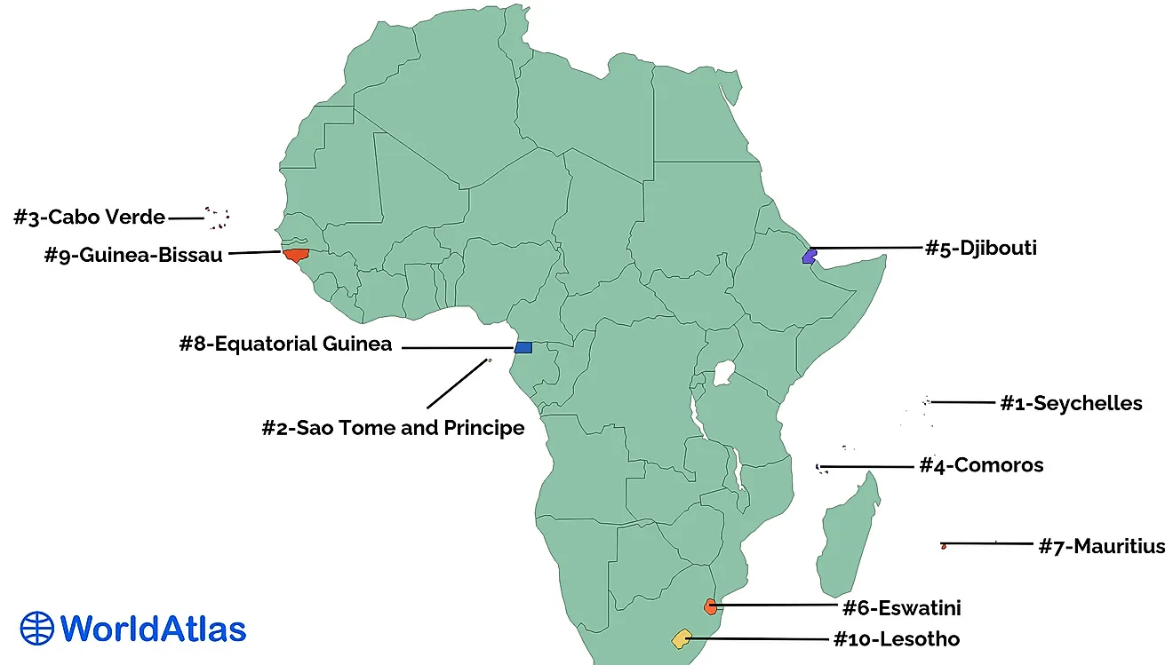 Map showing the 10 least populated countries in Africa.